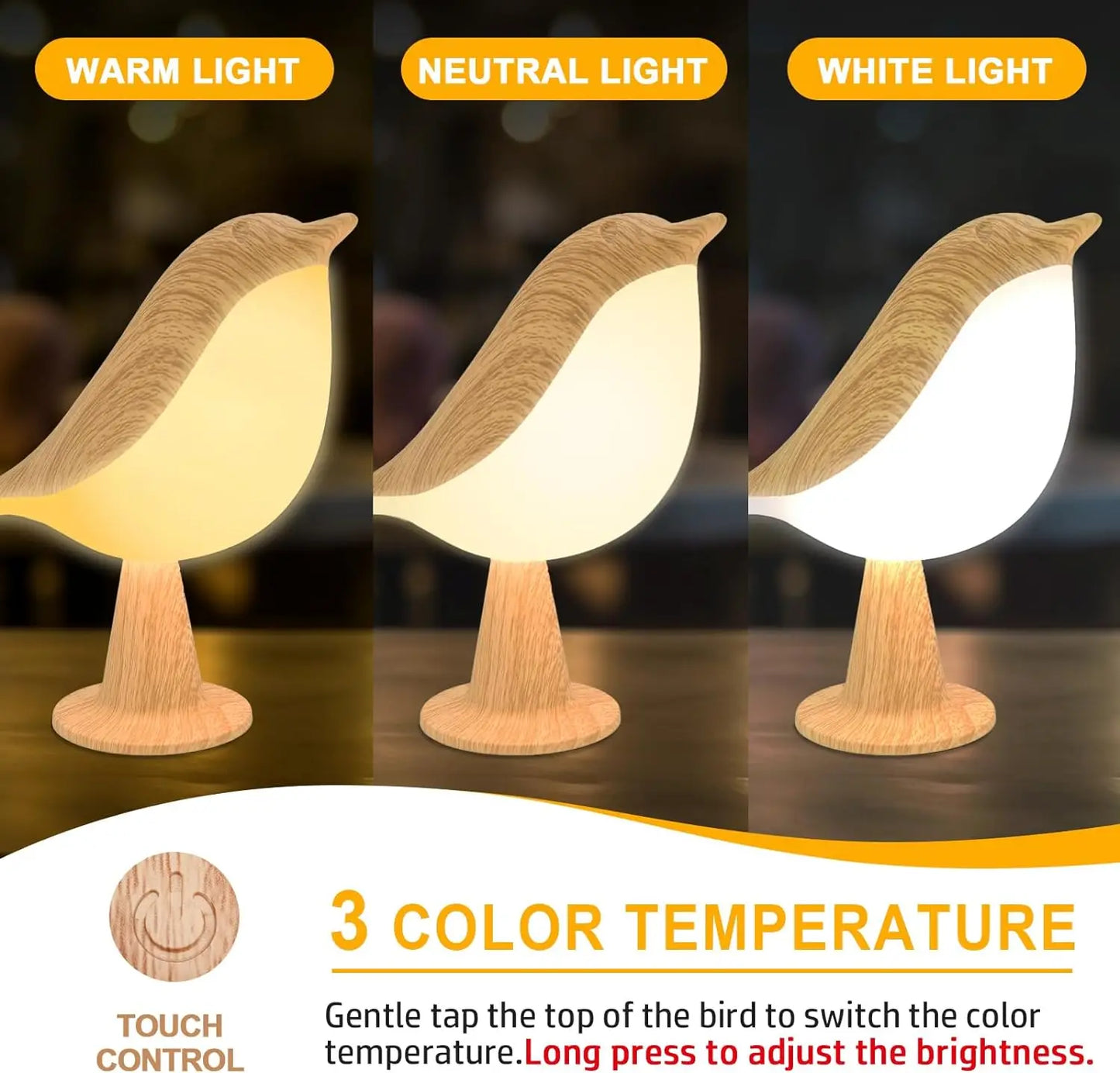 LED Touch Control Bird Lamp Art Deco Dimmable Rechargeable Battery