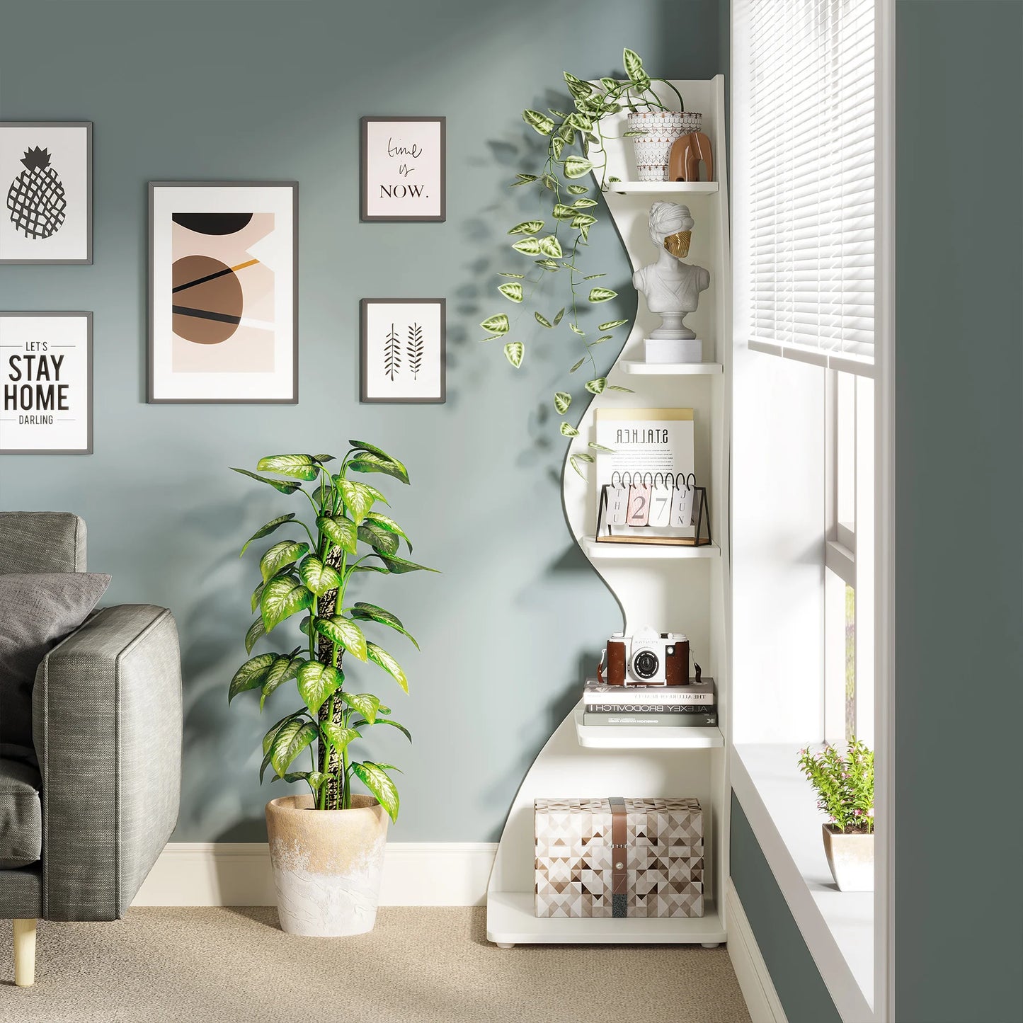 Tribesigns Corner Shelf Five Tier Wall Bookcase And Plant Stand