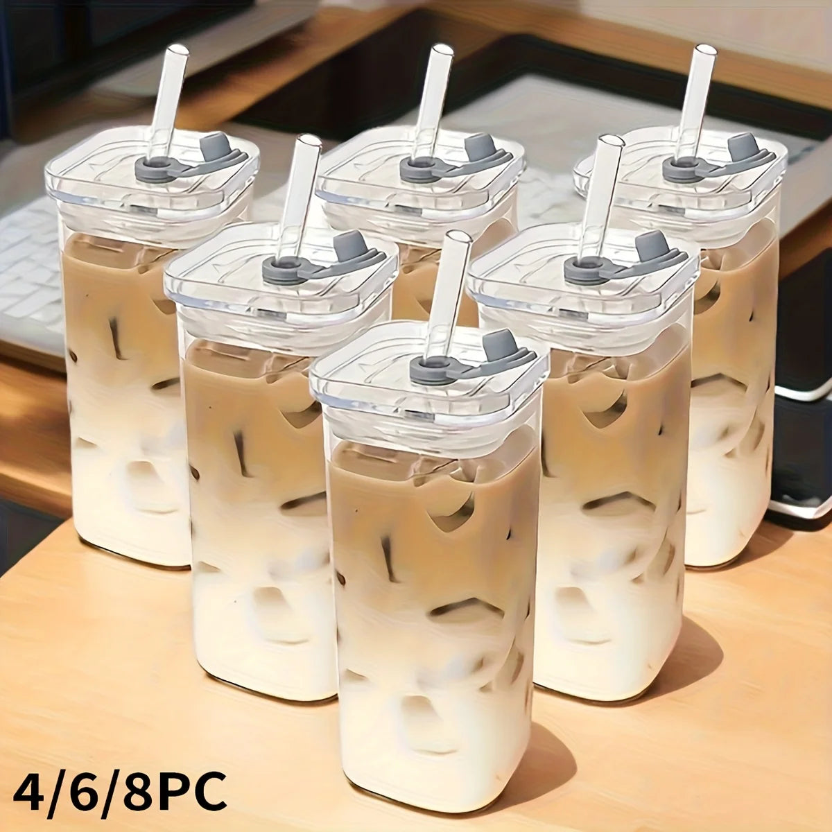 ETRENDZ Square Glass Cups With Lids BPA Free Gift Set
