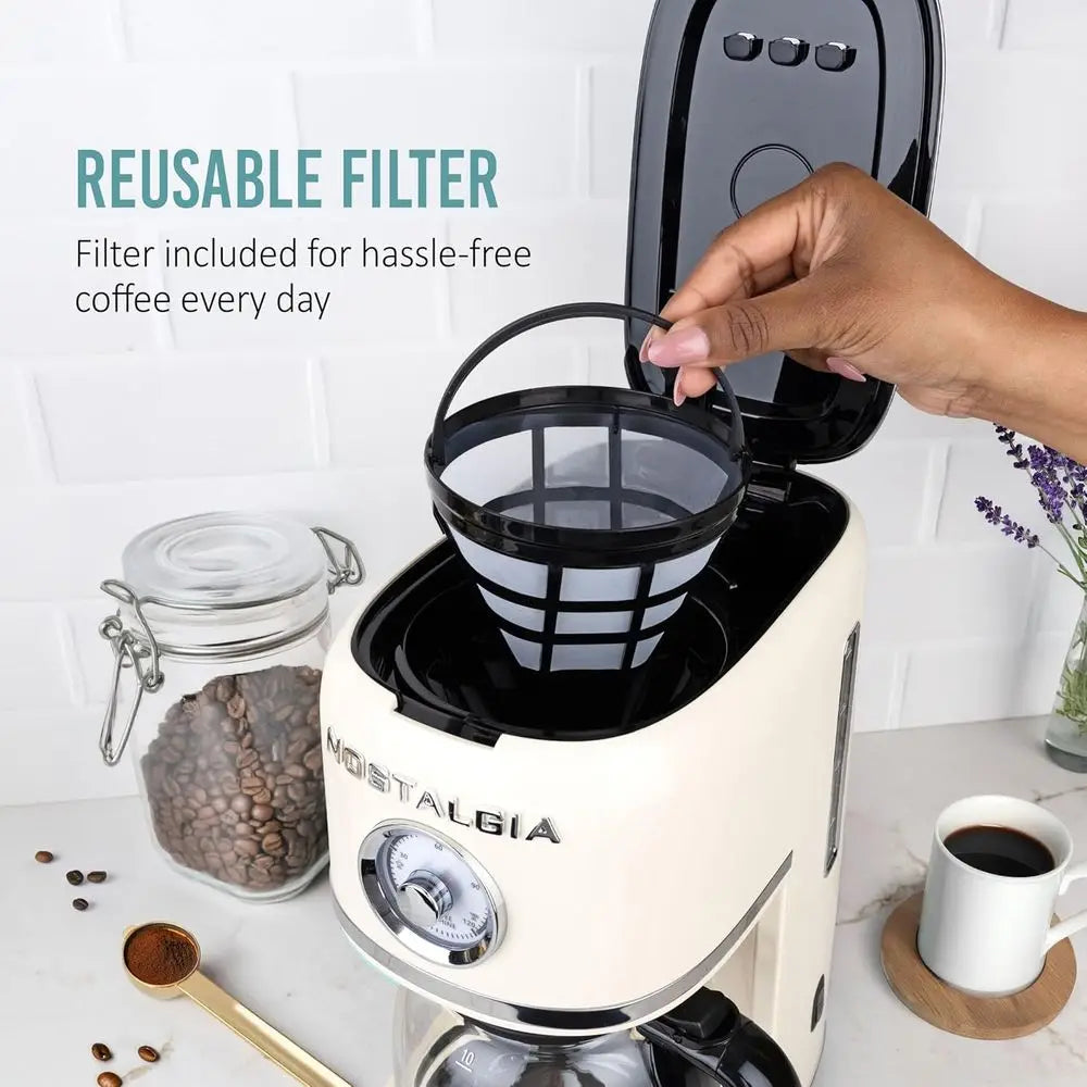 Retro Style 10 Cup Coffee Maker With One Touch Brew Time Display Auto Off