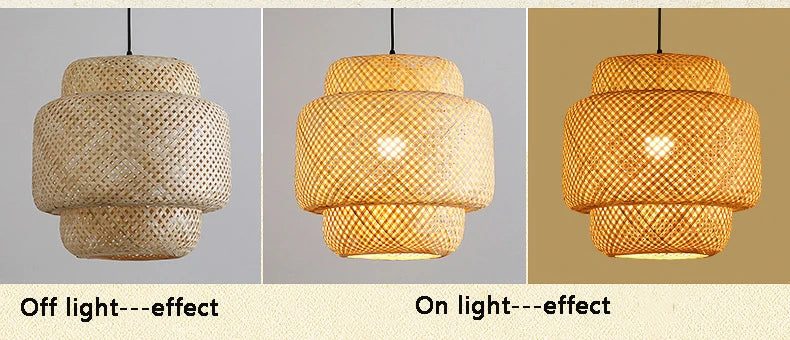 Molden Bamboo Lantern Pendant Light Natural Rattan E27 LED Chandeliers