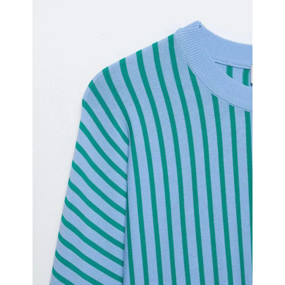 Striped Knit Pullover Women Casual Soft Sweater Top