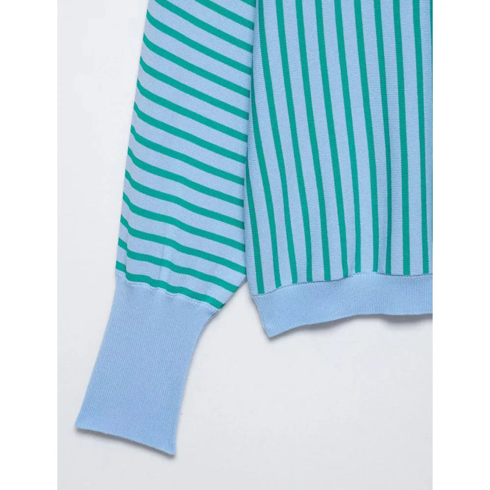 Striped Knit Pullover Women Casual Soft Sweater Top