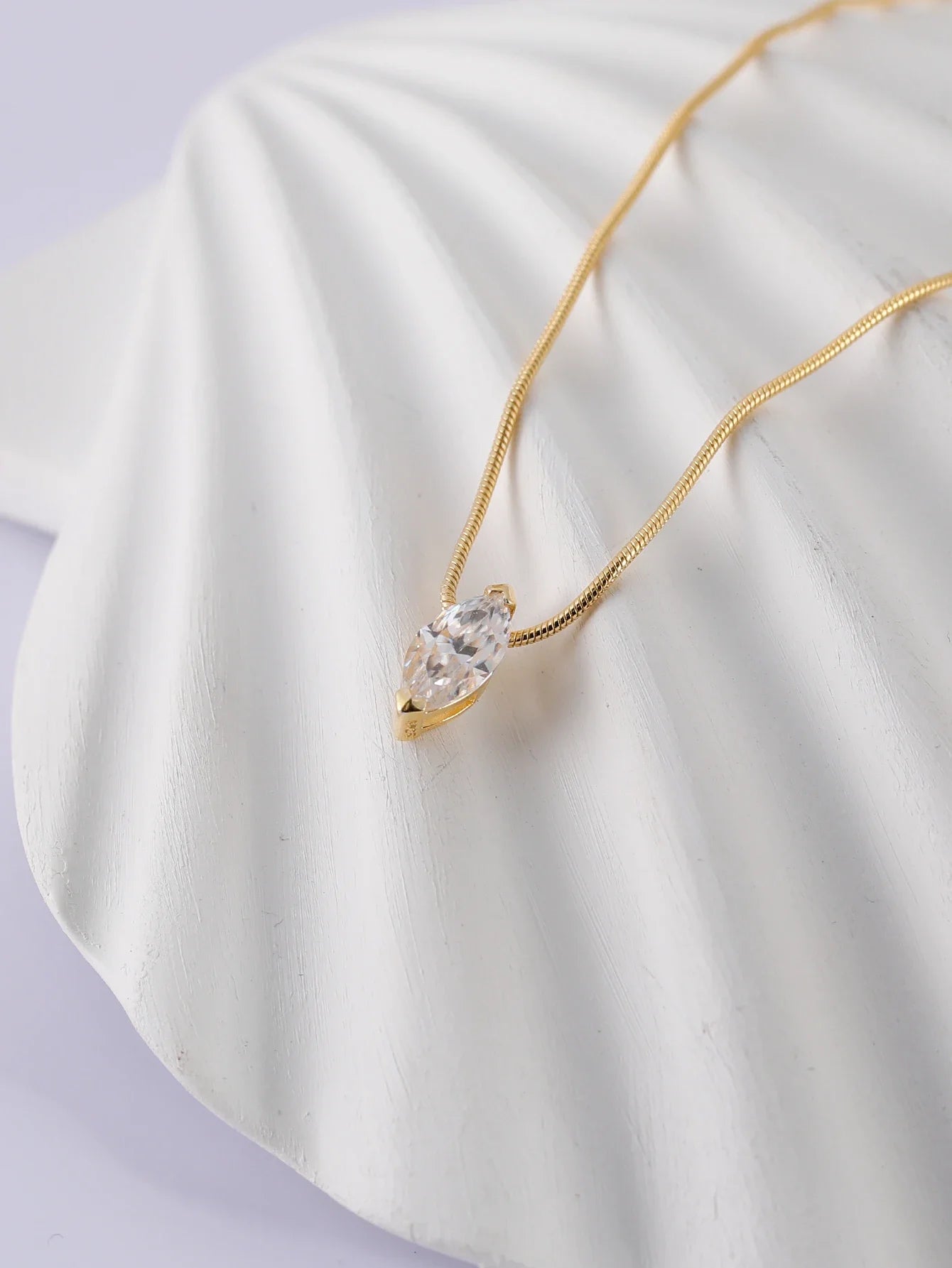S925 Sterling Silver 1CT Marquise Moissanite Pendant with Snake Bone Chain Exquisite Jewelry Plated with 18k Gold
