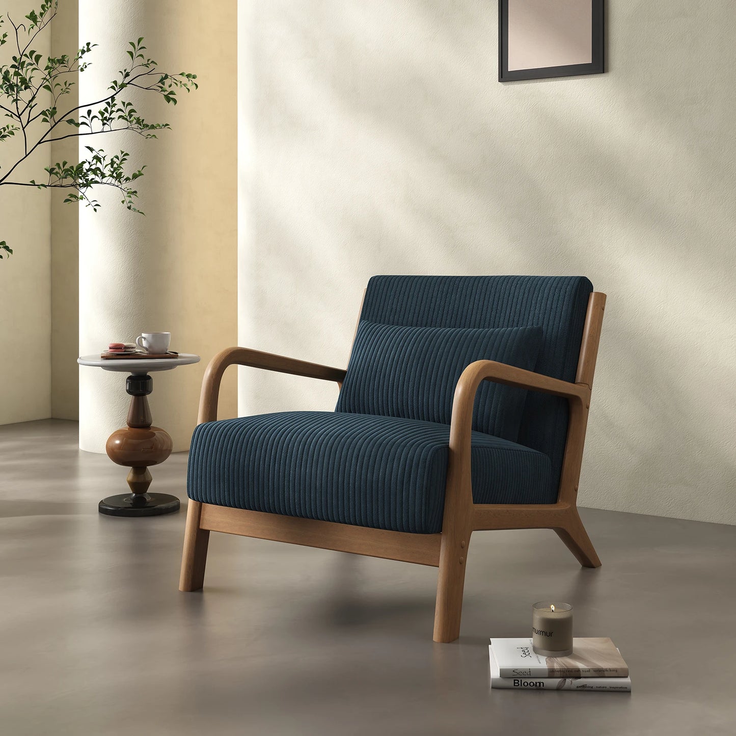 QWC Mid Century Modern Accent Chair With Fabric Wood Frame