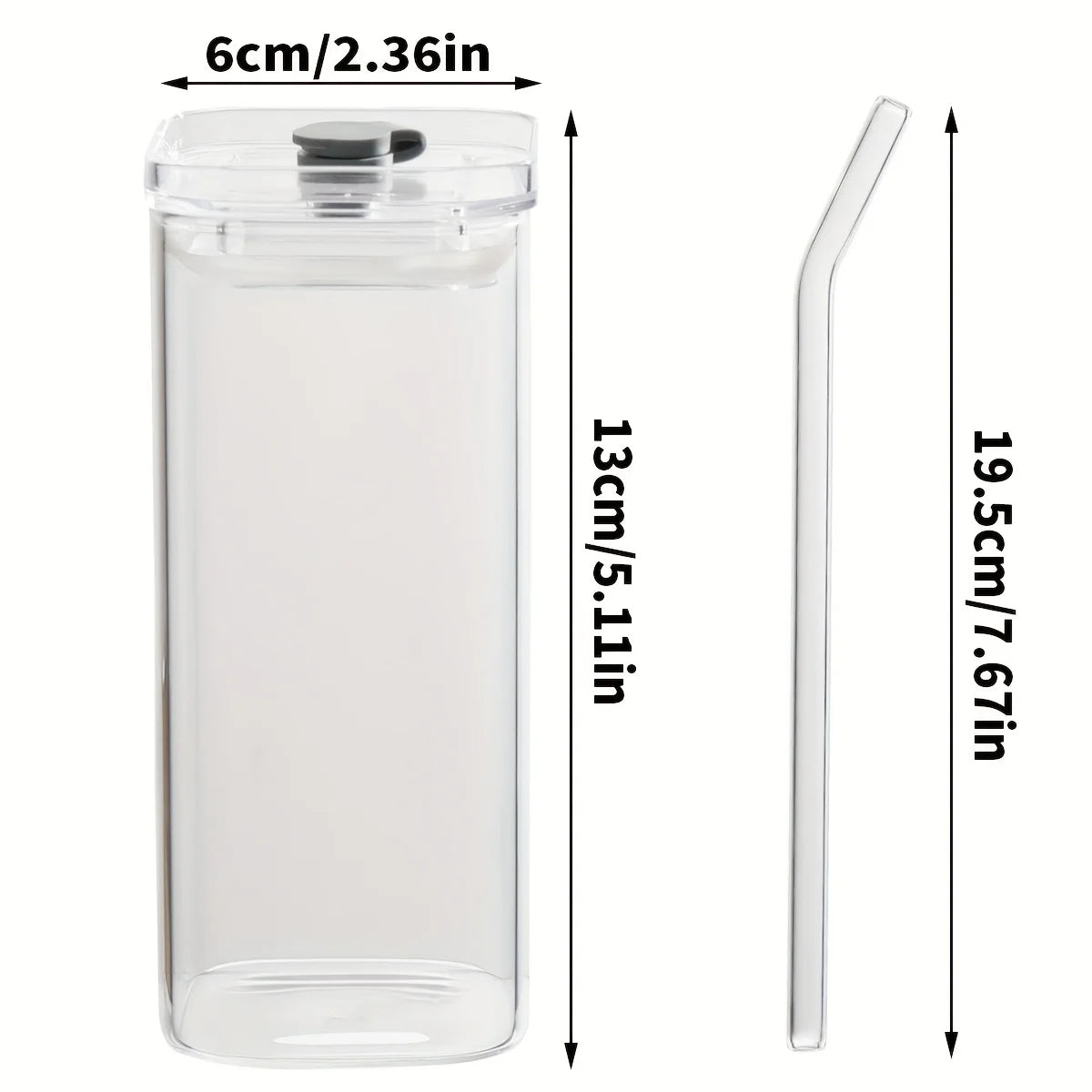 ETRENDZ Square Glass Cups With Lids BPA Free Gift Set