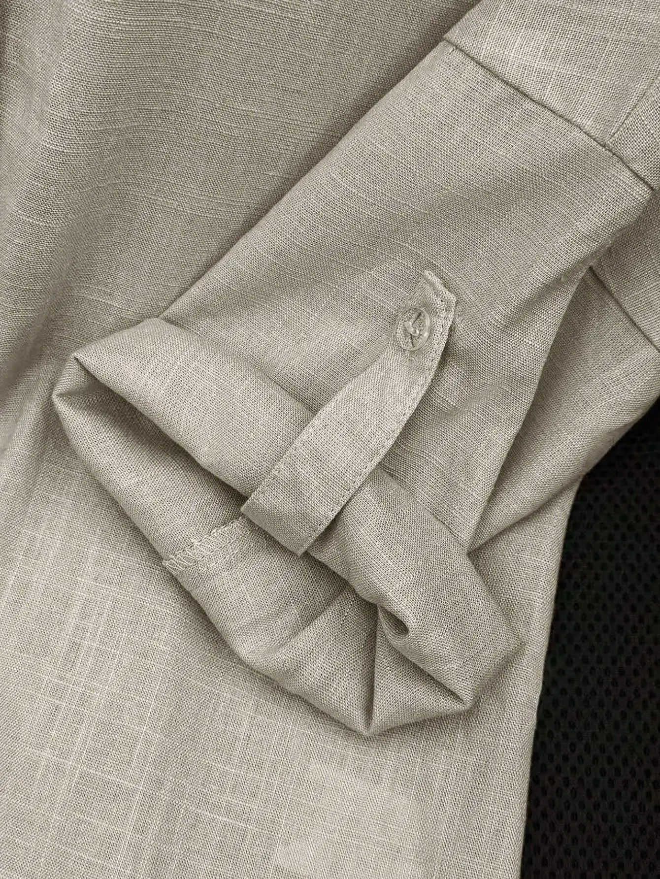 Women Linen Shirt With Rolled Cuff Button Detail Turn Down Collar Long Sleeve