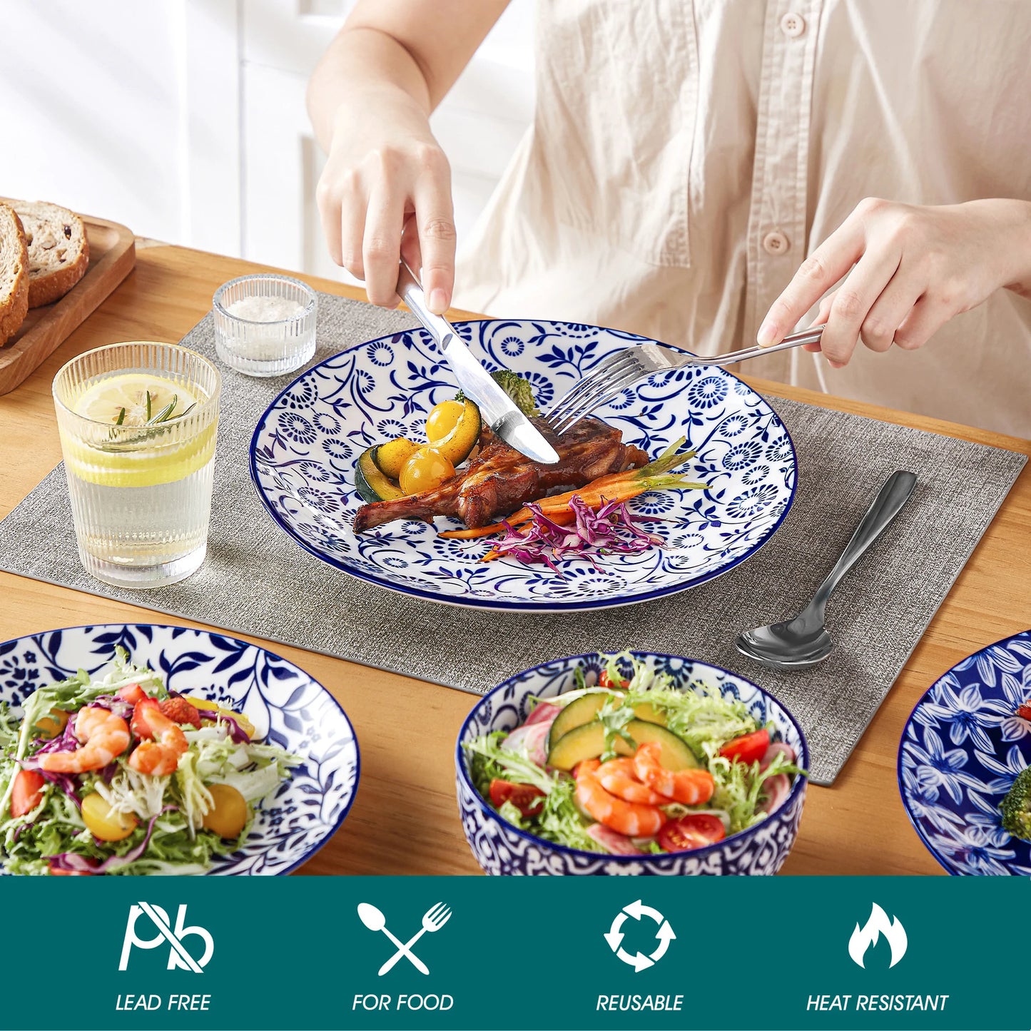 Malacasa Chinese Porcelain Plate Set Dinnerware Collection
