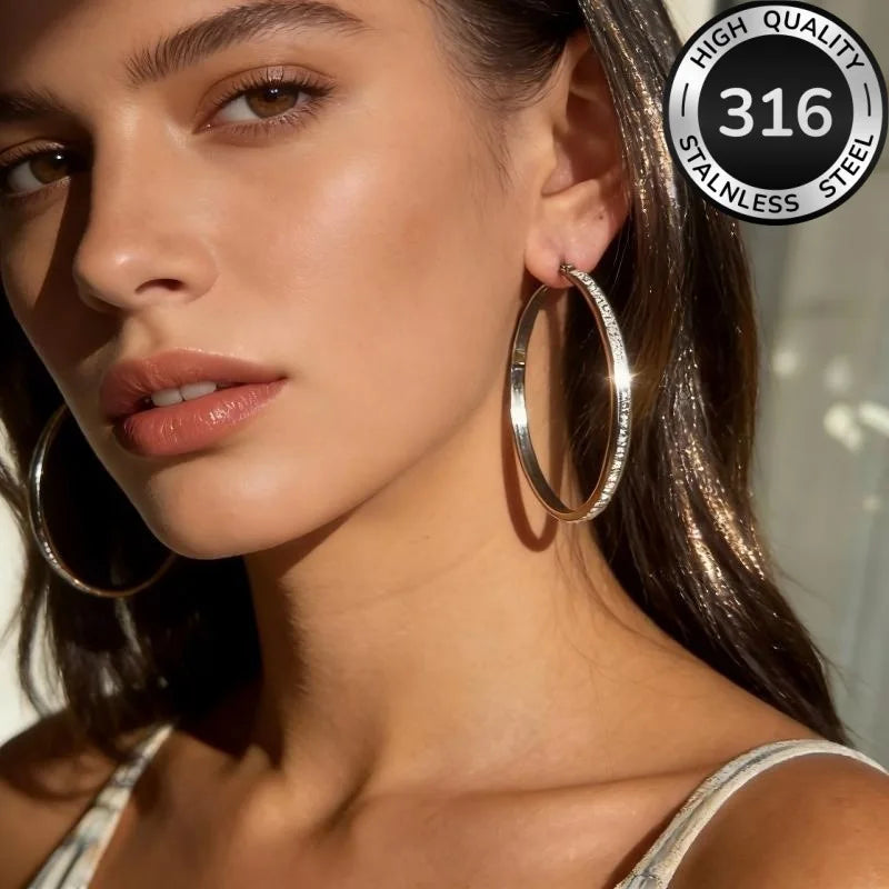 316L Stainless Steel Crystal Hoop Earrings For Women Hypoallergenic Jewelry Gift