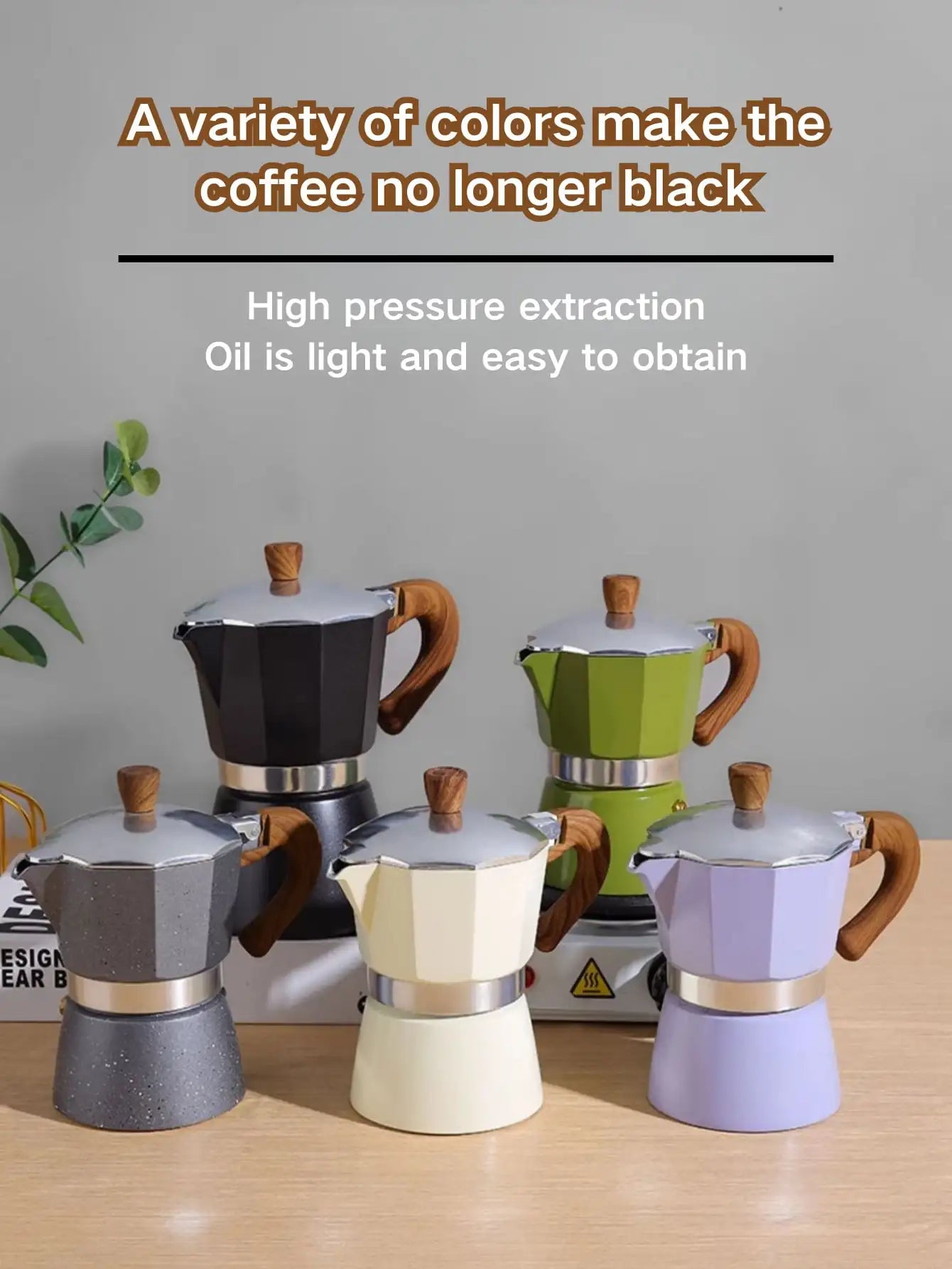 Aluminum Moka Pot Coffee Maker, Stovetop Italian Espresso Style Coffee Percolator with Wooden Handle for Coffee Lovers