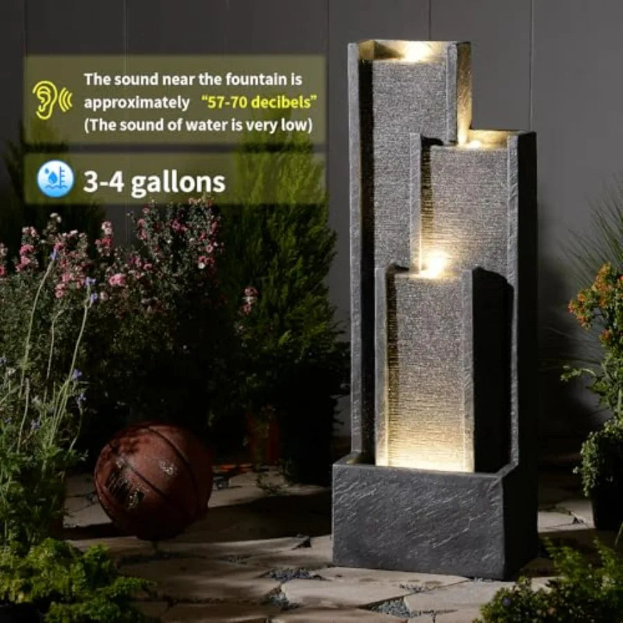 Outdoor Water Fountain With Lights Cascading Waterfall Resin Garden Patio