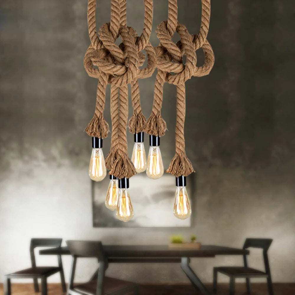 COOINJOY Industrial E27 Hemp Rope Pendant Lights