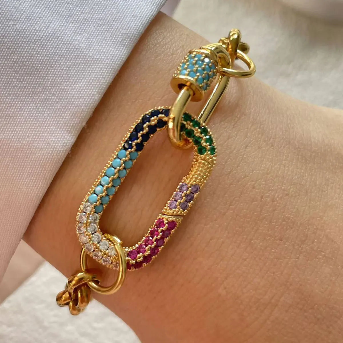 Diamond Oval Buckle Bracelet With Stainless Steel Chain