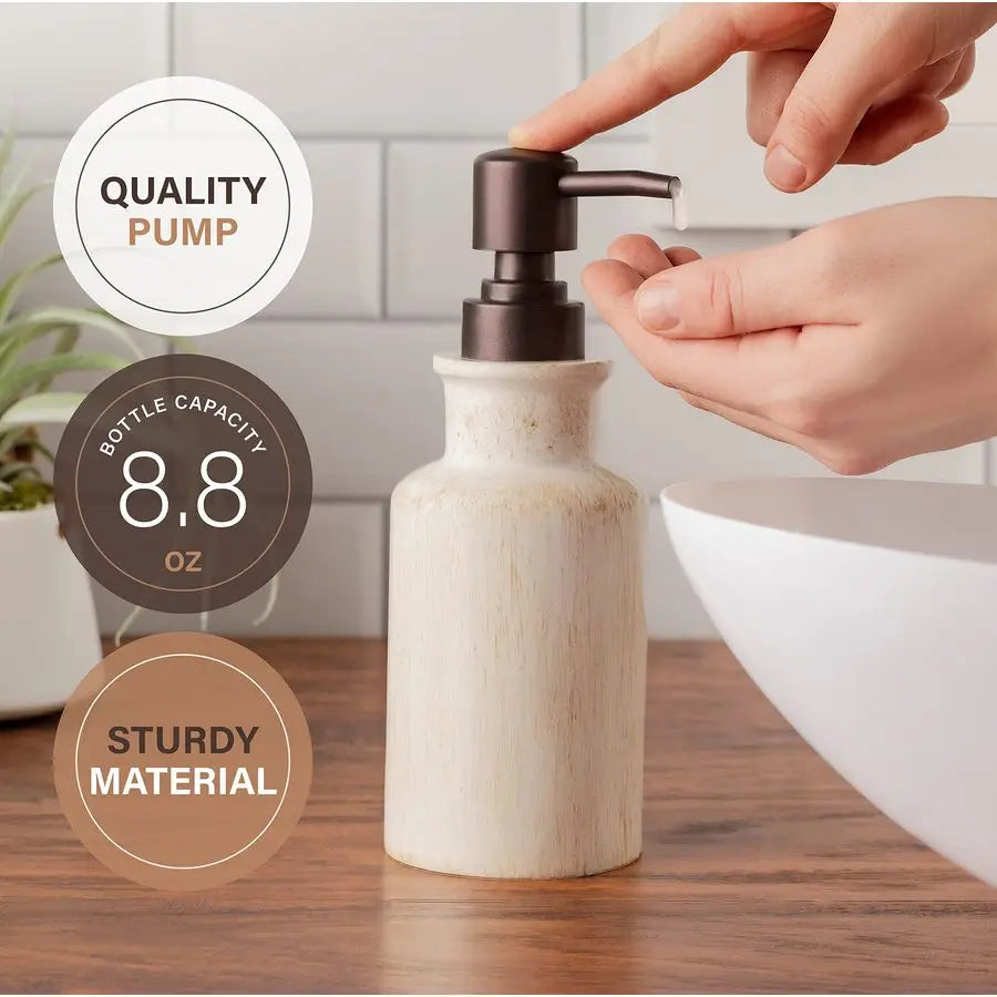 Rustic Luxe Bathroom Accessory Set Complete 4 Piece Beige Bathroom Soap Dispenser Set has Lotion Dispenser, Toothbrush Holder, T