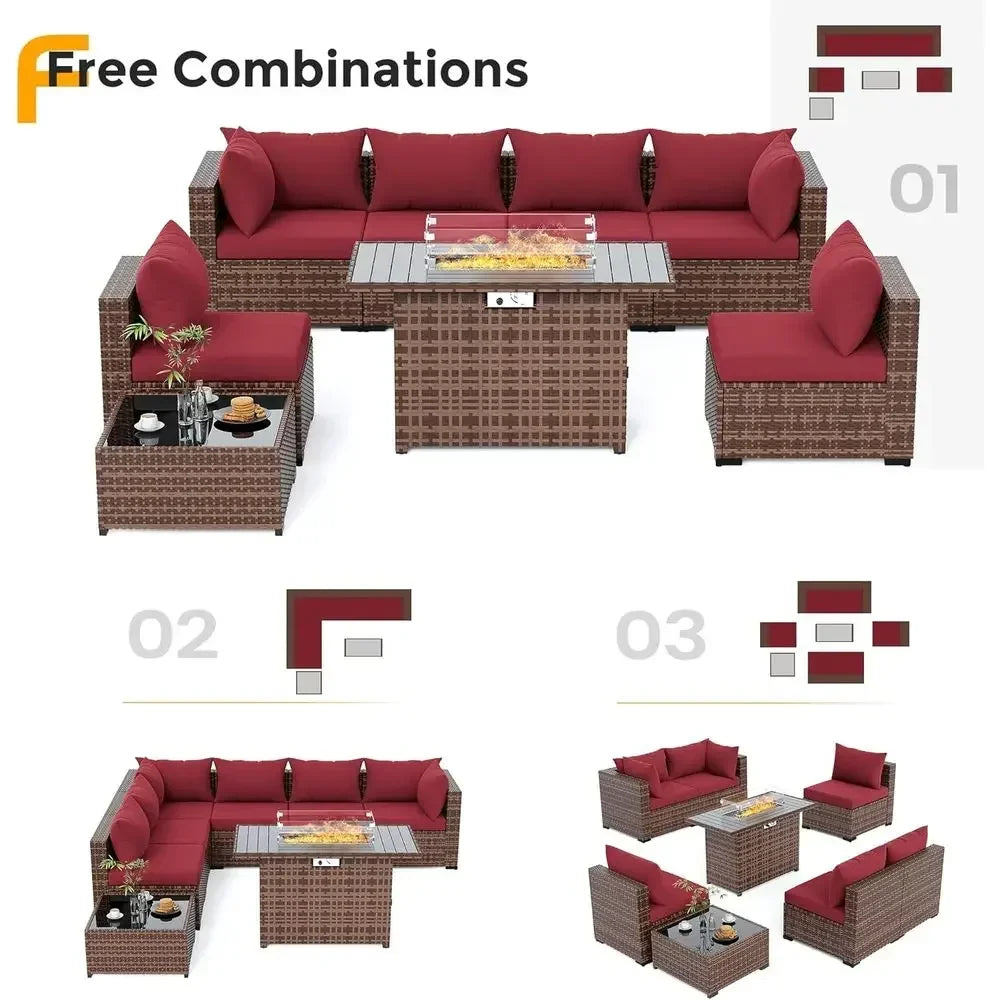 Outdoor 8-Piece Patio Furniture Set With Fire Pit Table