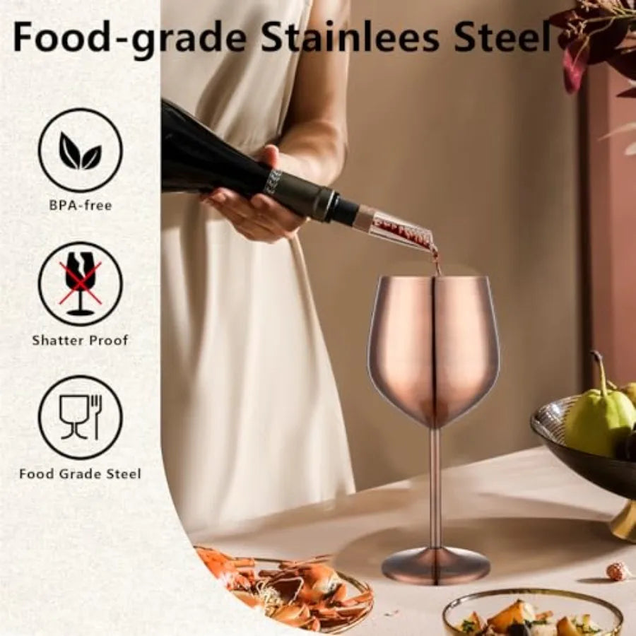 Stainless Steel Wine Glasses Set of 4 Unbreakable Goblets Outdoor