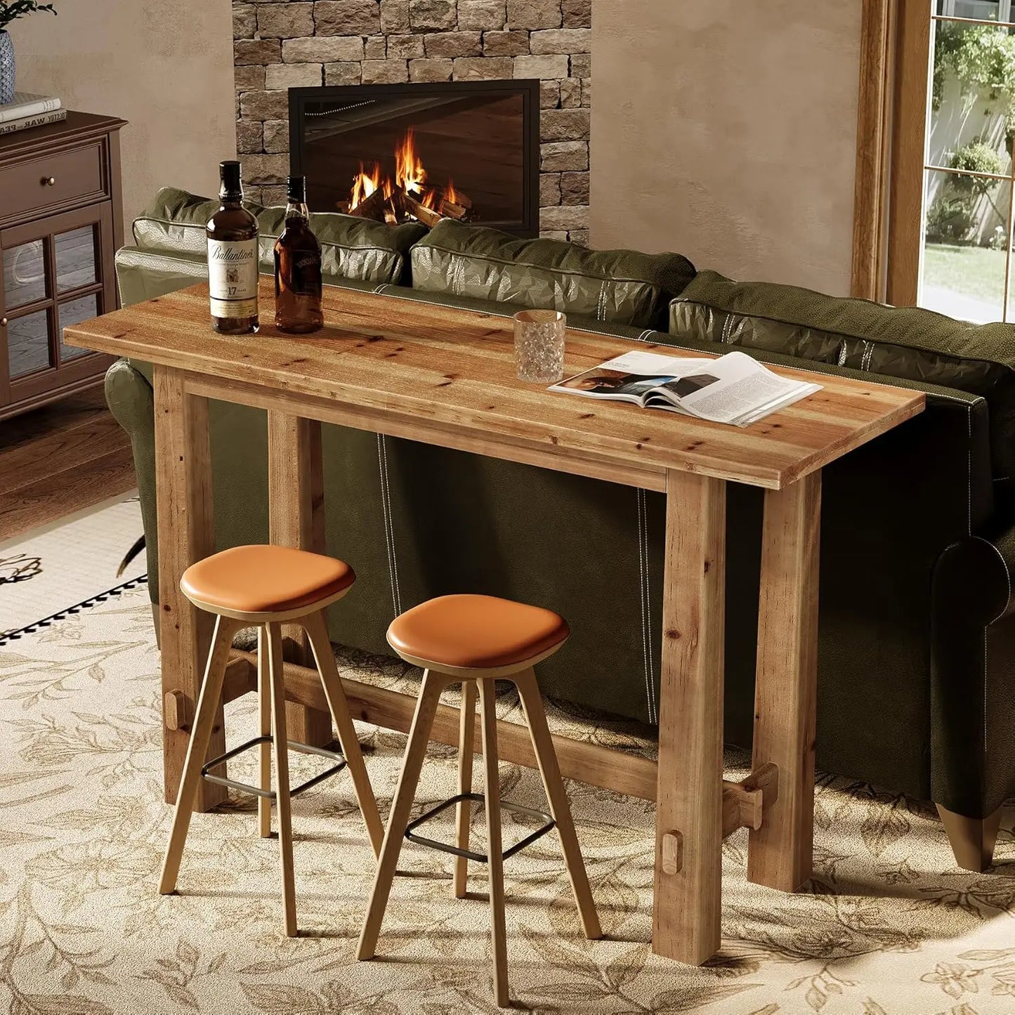 Solid Wood Bar Table, 63" Counter Height Pub Table for 4–6, Rustic Wooden High Top Dining Table for Kitchen & Home, Customized