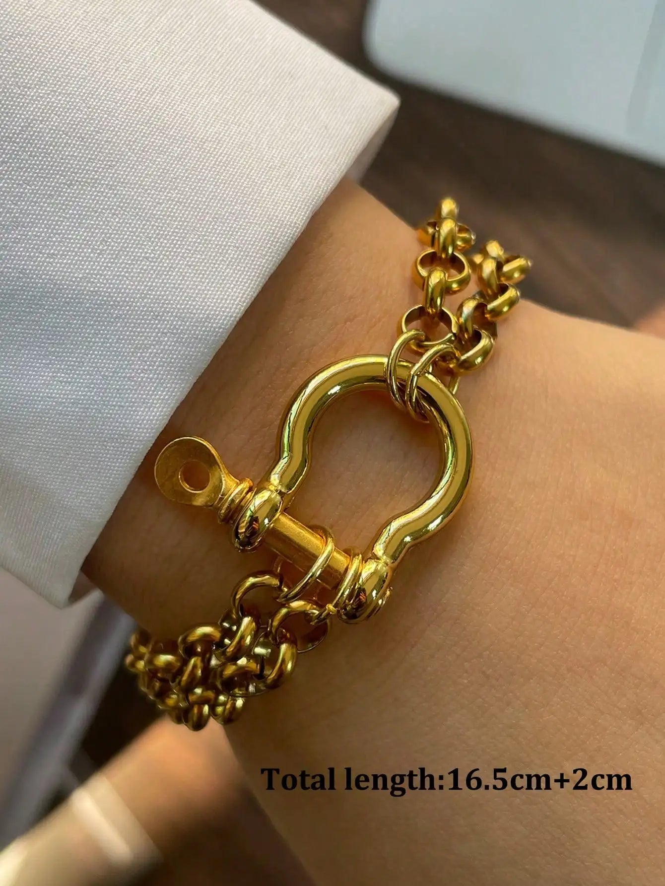 Gold And Silver Horseshoe Bracelet With Stainless Steel Chain