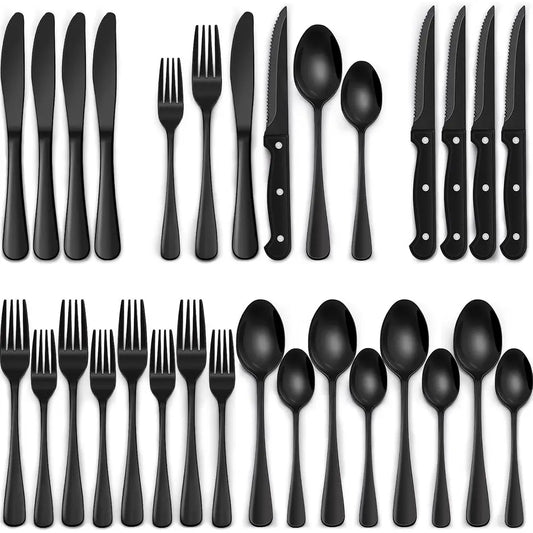 24-Piece Stainless Steel Silverware Set With Steak Knives
