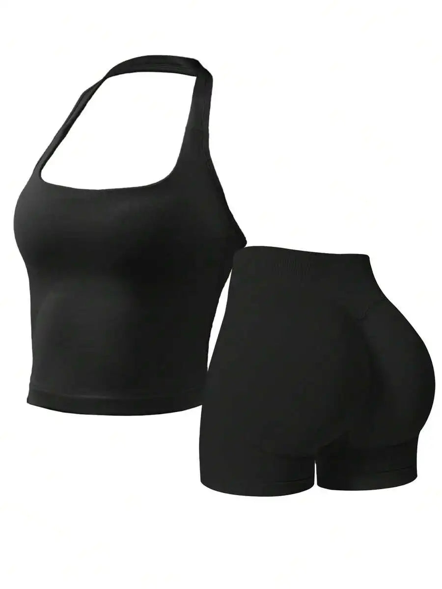 Womens Outdoor Sports Set Tank Top And Shorts Lightweight Breathable