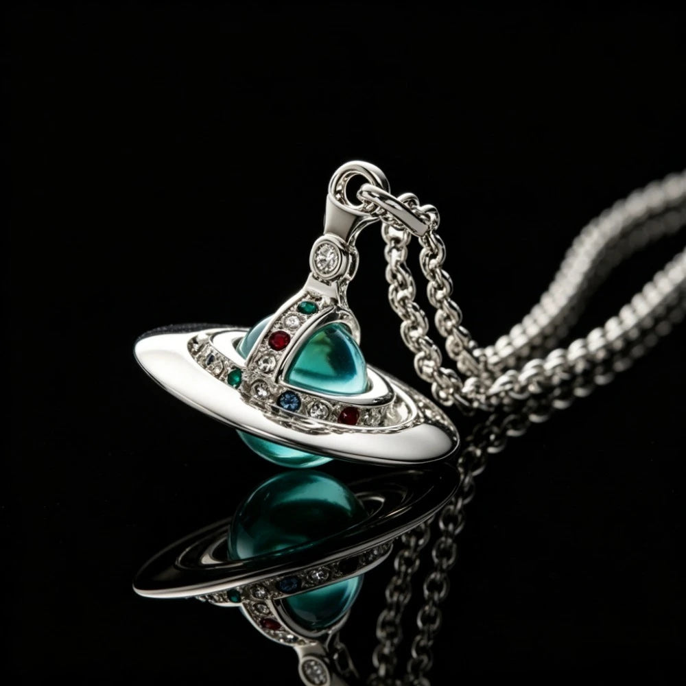 New S925 Silver Luxury Empress Saturn Necklace Fashion Trend Retro Versatile Niche Pendant Necklace