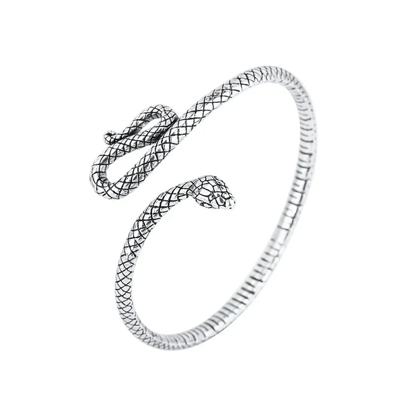 Retro Snake Shape Bracelets 925 Sterling Silver Unisex Open Bangles