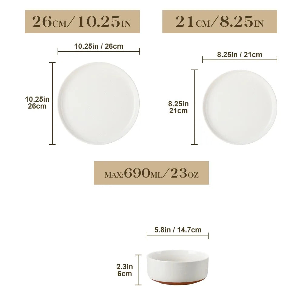 MALACASA Tara Stoneware Dinner Set With Dinner Plates, Bowls