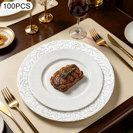 Bymaocar Charger Plate Set 100 Round Embossed Serving Plates