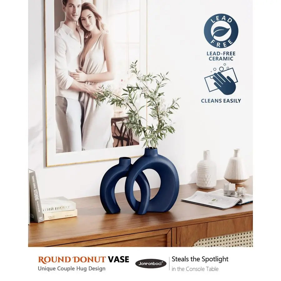 Donut Vase Set of 2 Ceramic Decor for Living Room Coffee Table
