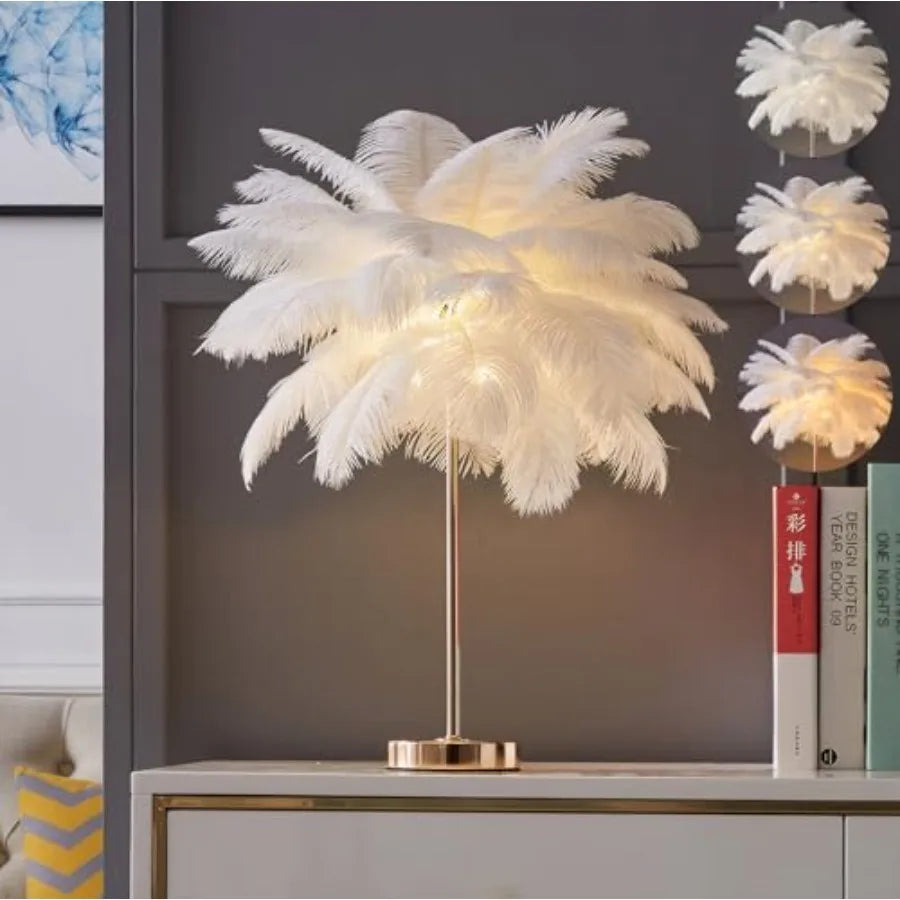 Ostrich Feather Lamp With 3 Temperature Modes For Bedside