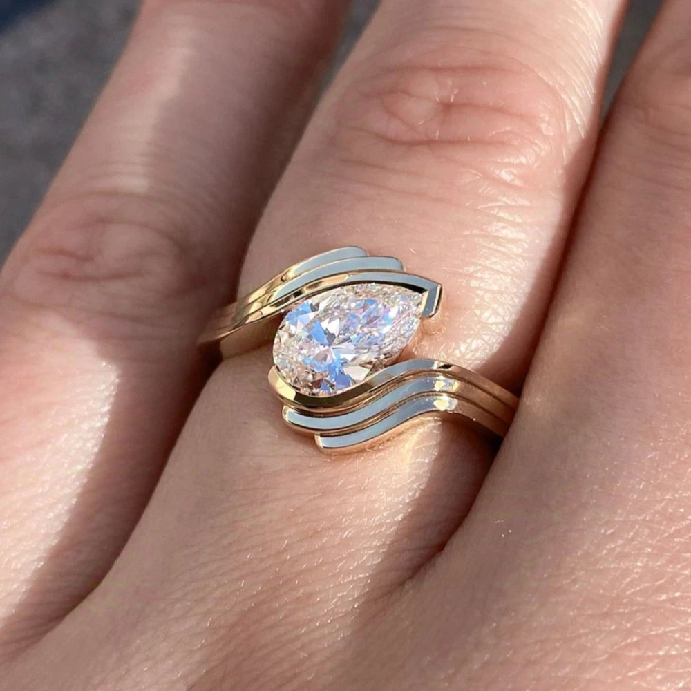 S925 Sterling Silver Water Drop 2CT Moissanite Ring Set Fine Jewelry Gold Plated 18k Suitable for Gift Giving Birthday Gift