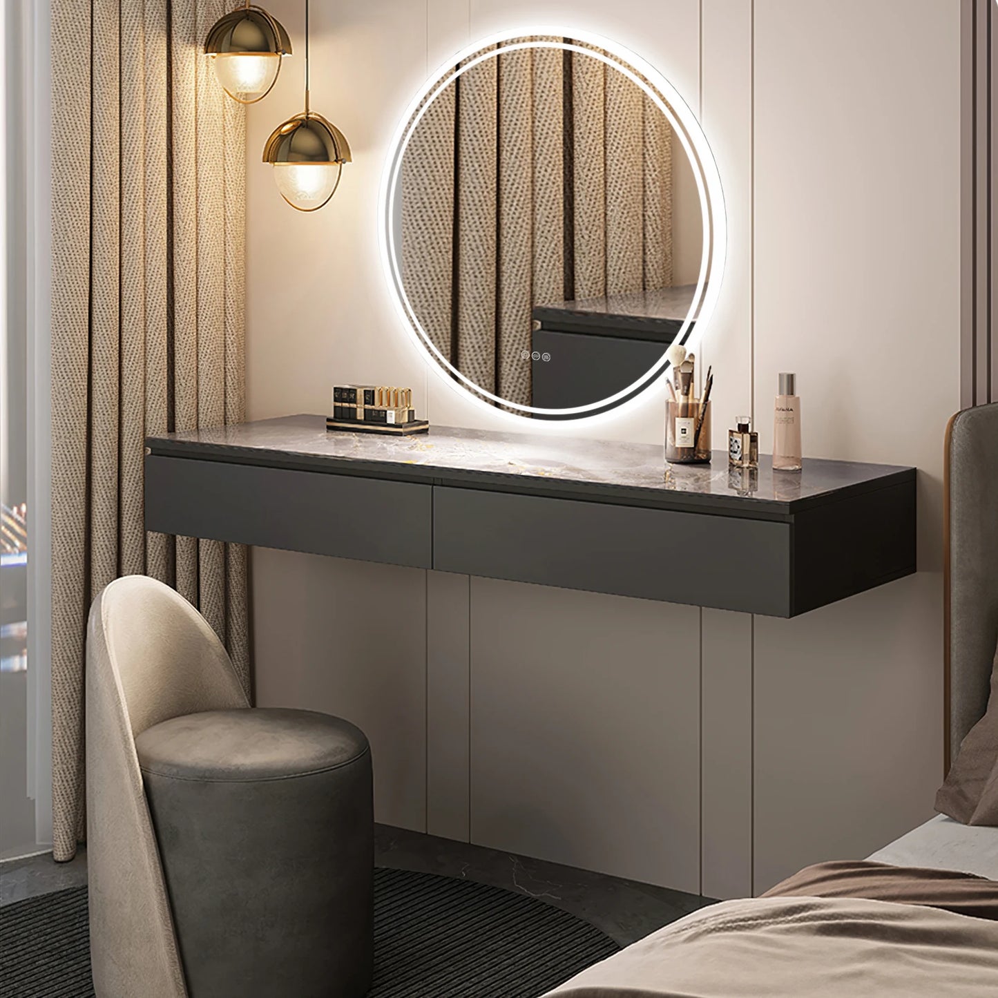 LUVODI Round Bathroom Mirror With Touch Screen LED Anti-Fog