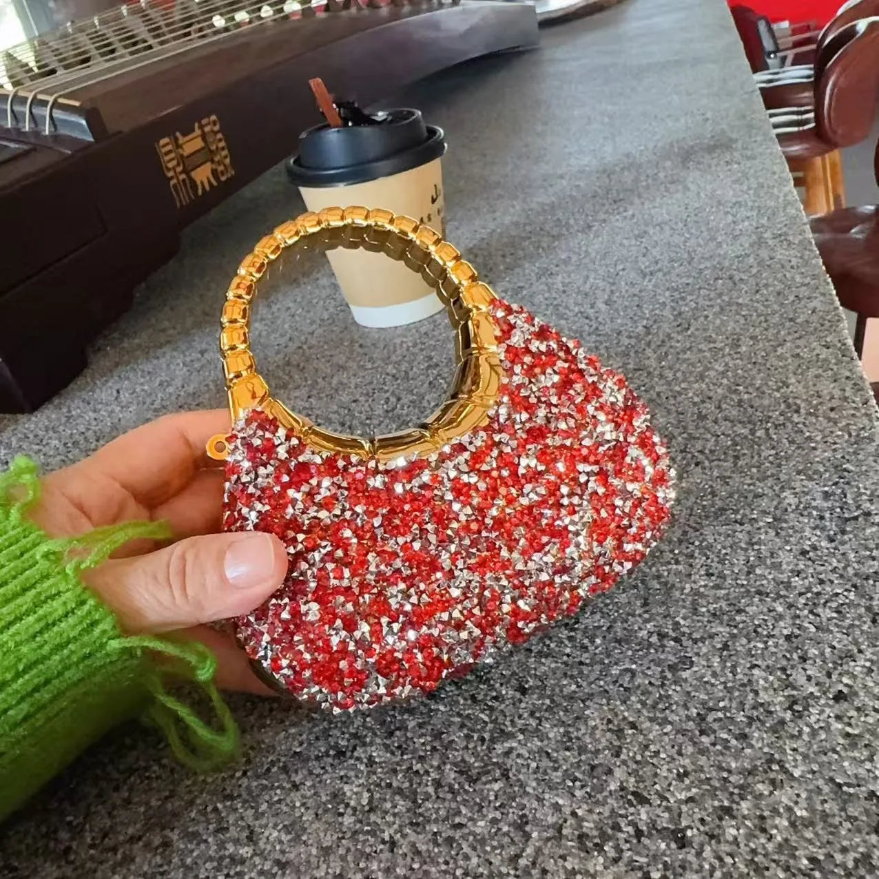 Heart Shaped Sequin Diamond Evening Bag Clutch for Weddings