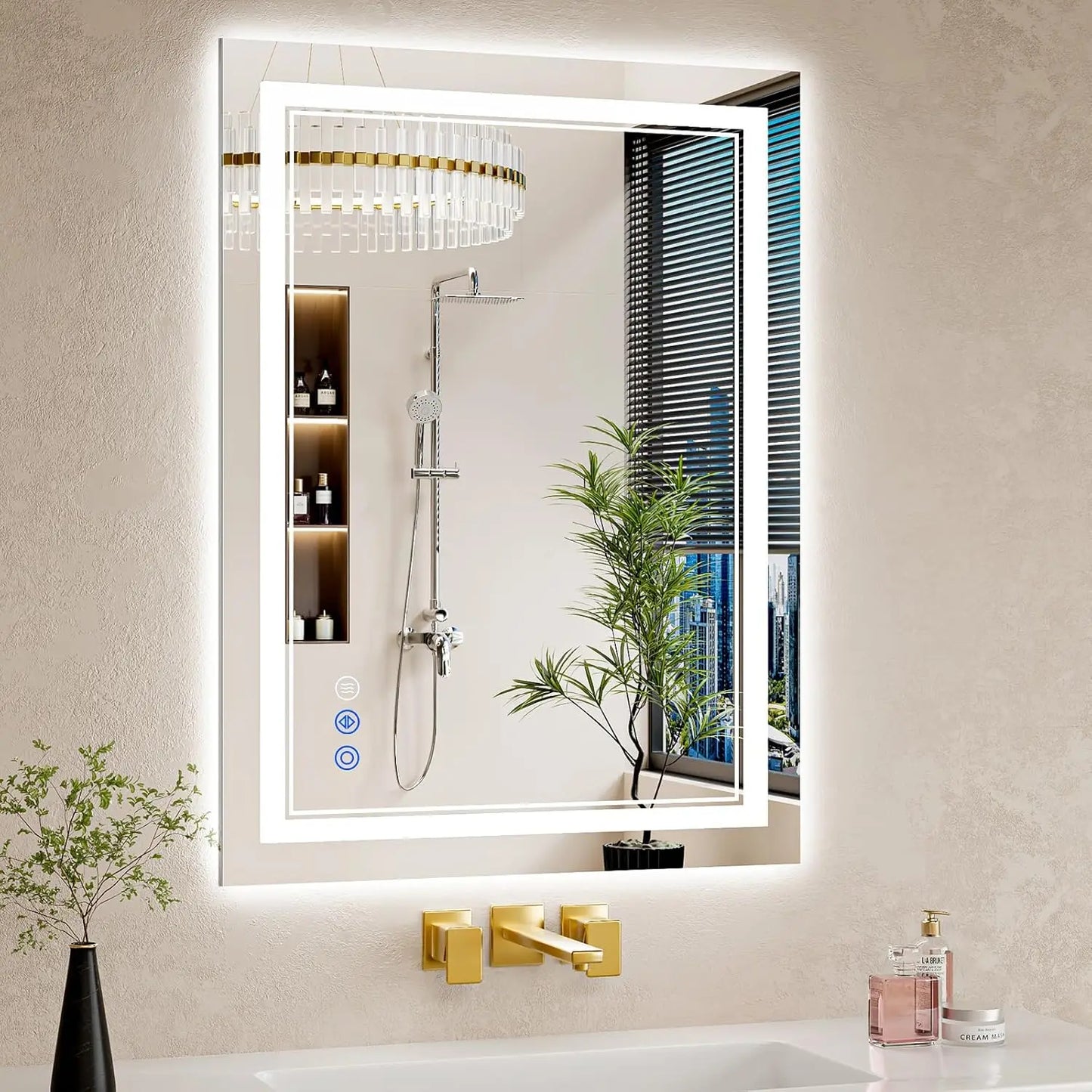 LED Vanity Mirror With Anti Fog Lights Backlight Front Light Dimmable