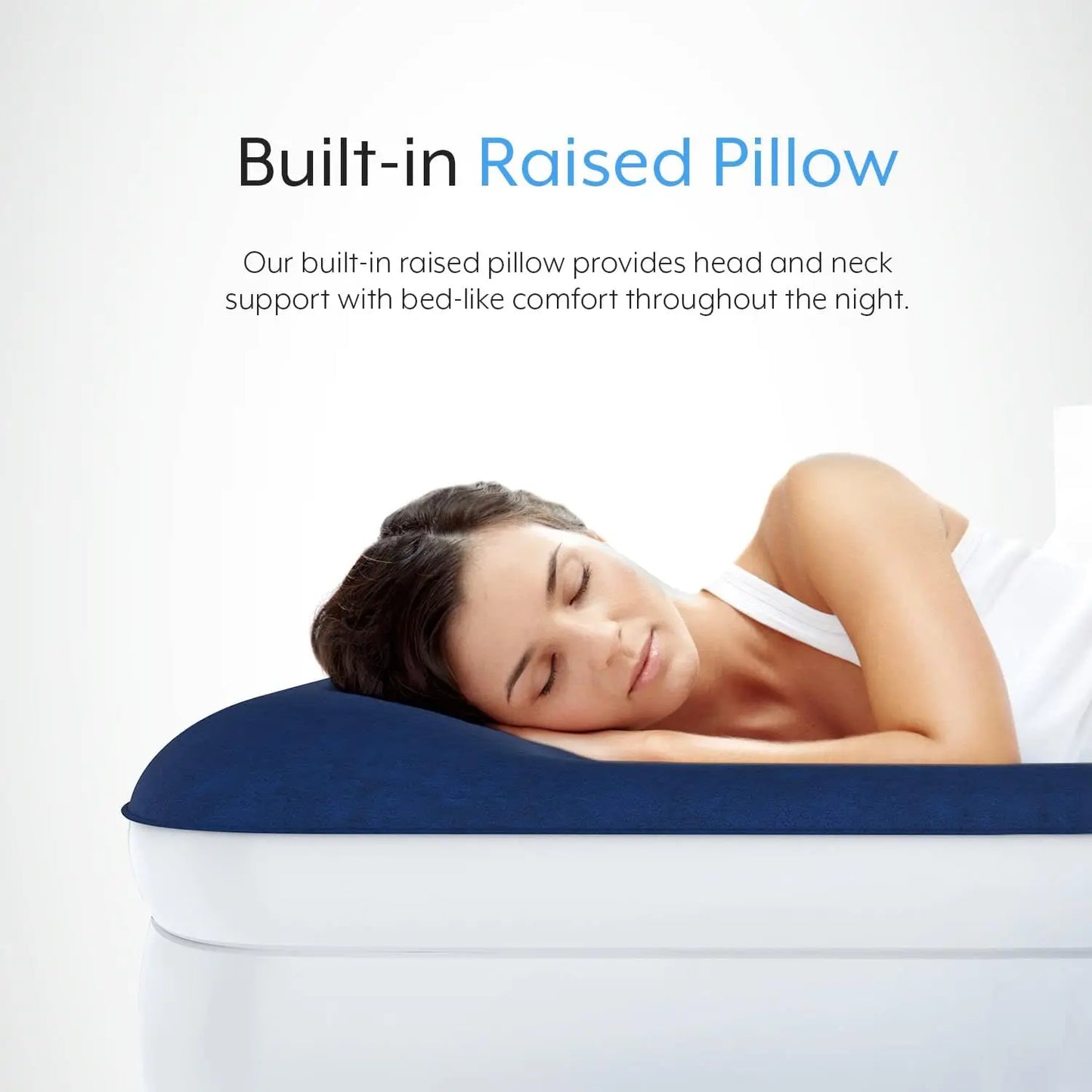 Air Mattress With Built-In Pump, Raised Pillow Support, Durable