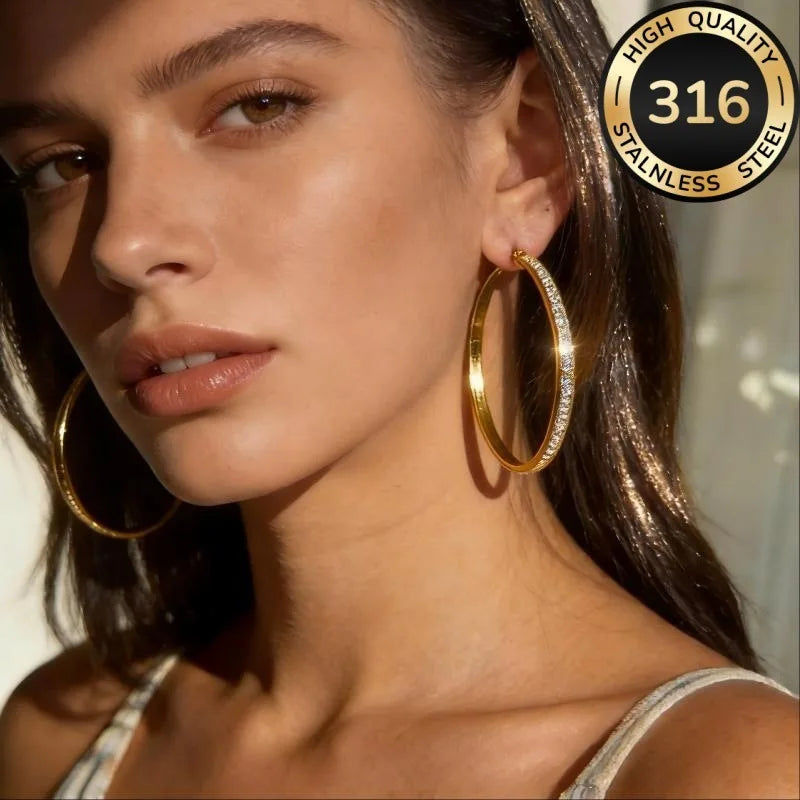 316L Stainless Steel Crystal Hoop Earrings For Women Hypoallergenic Jewelry Gift