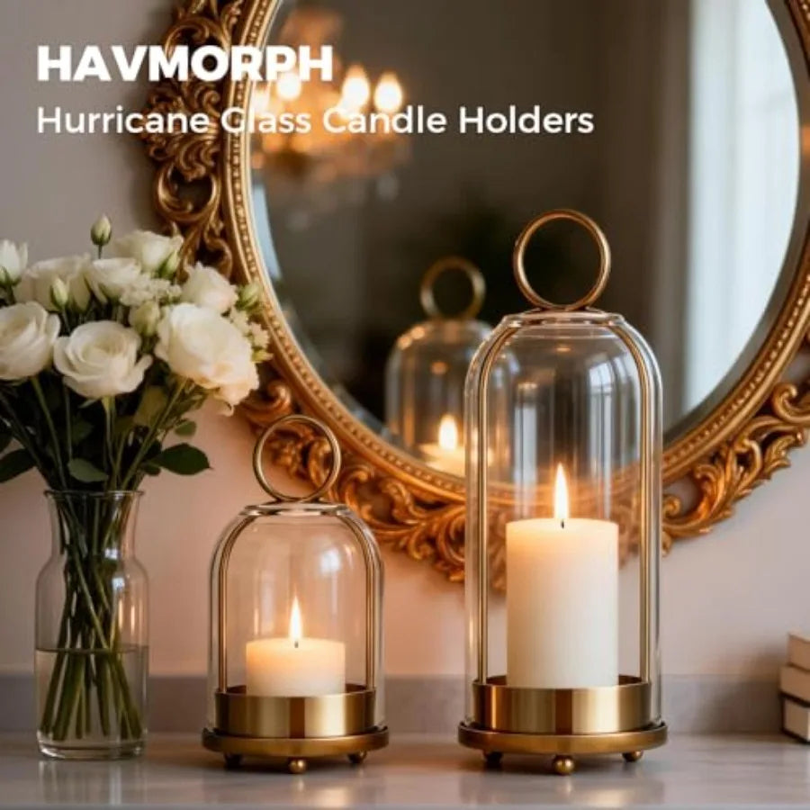 Brass Hanging Hurricane Glass Candle Holders For Pillar Candles