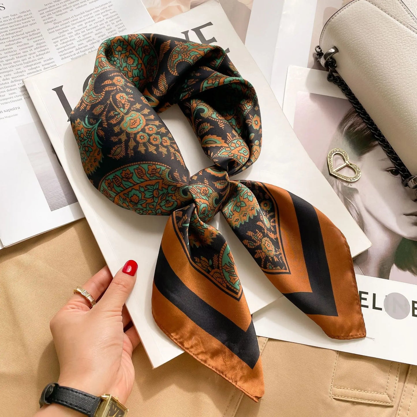 Printed Womens Polyester Scarf Square Shawl Luxury Design