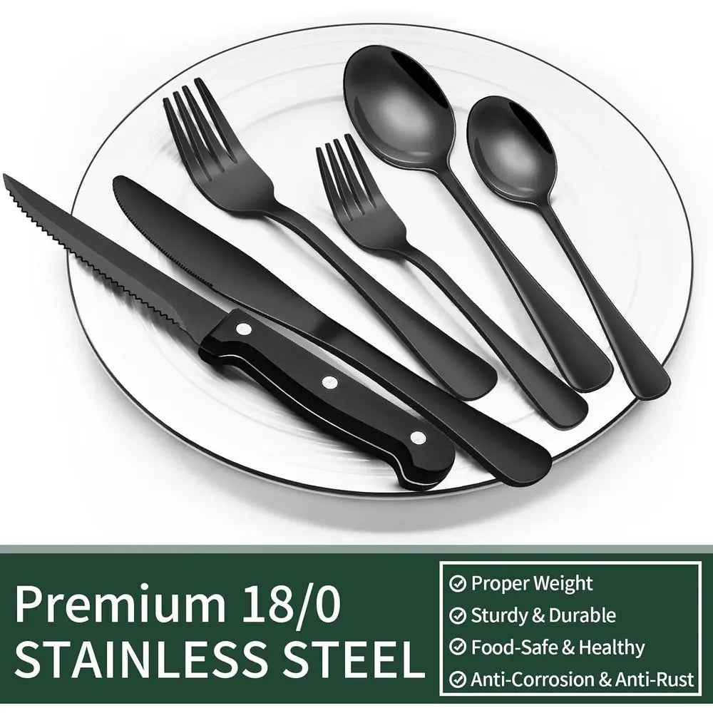 24-Piece Stainless Steel Silverware Set With Steak Knives