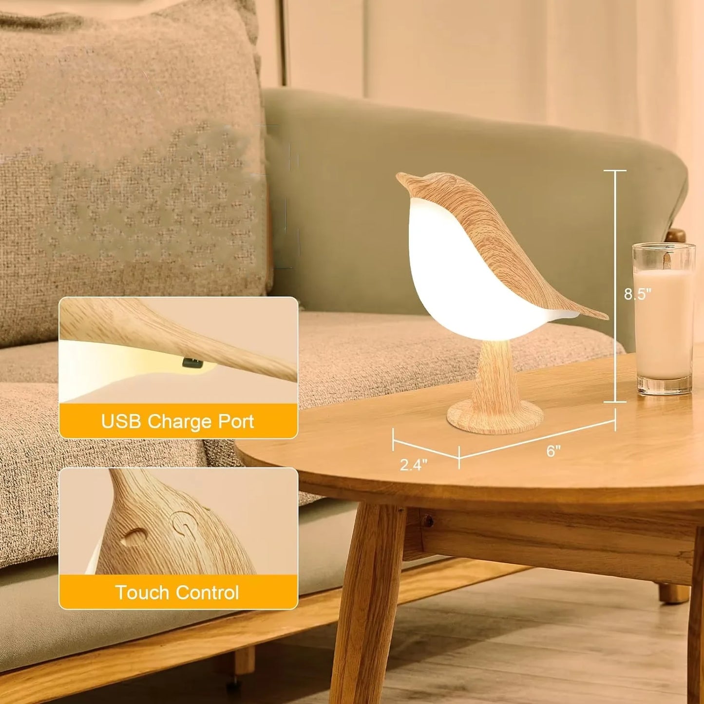 LED Touch Control Bird Lamp Art Deco Dimmable Rechargeable Battery