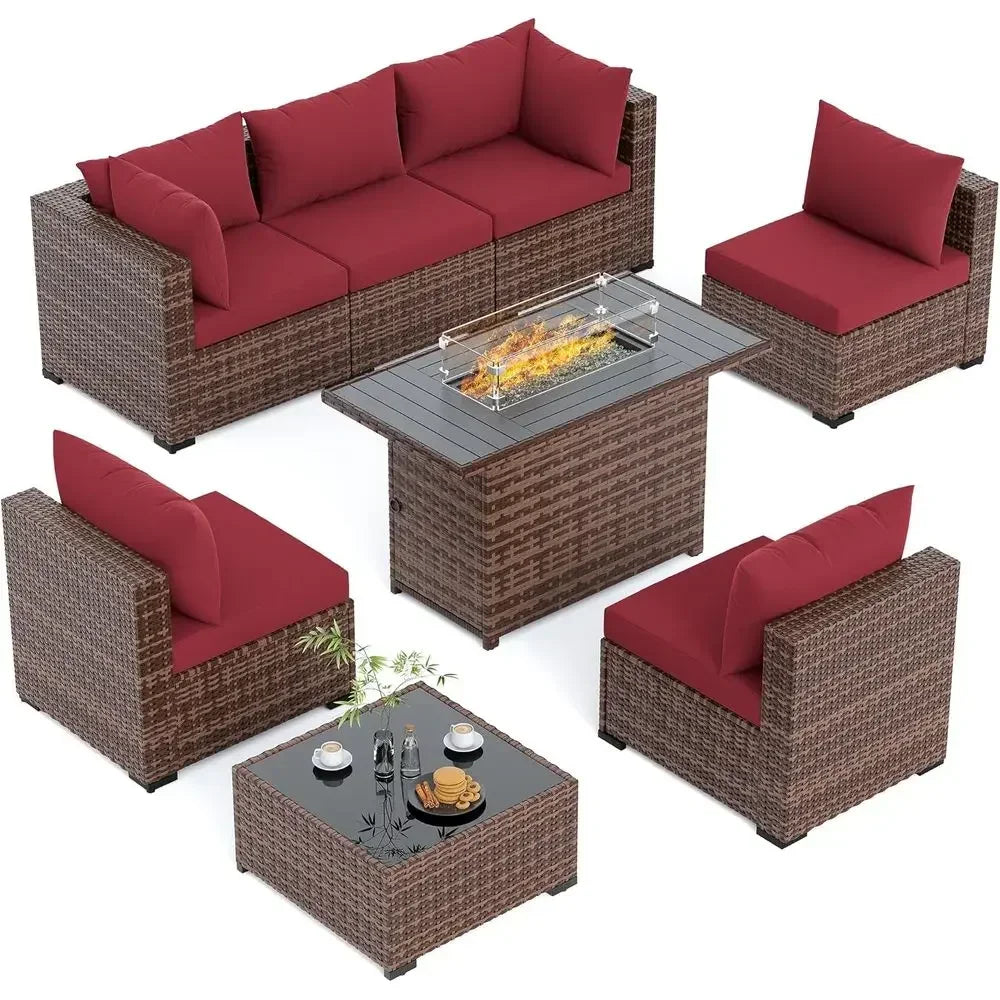 Outdoor 8-Piece Patio Furniture Set With Fire Pit Table