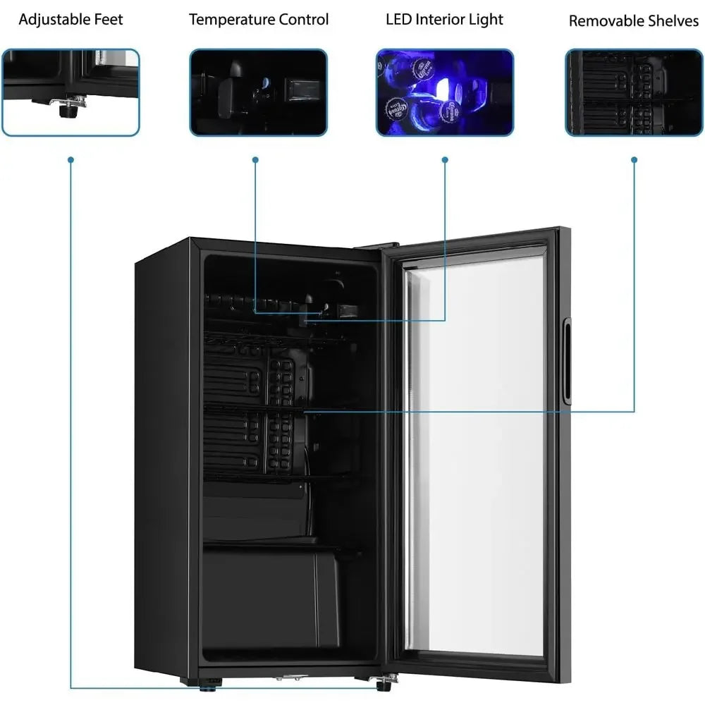 BestsellerCompact 3.2 Cu.ft Double Door Beverage Cooler - Adjustable Shelves for Home, Office, or Bar (Black)