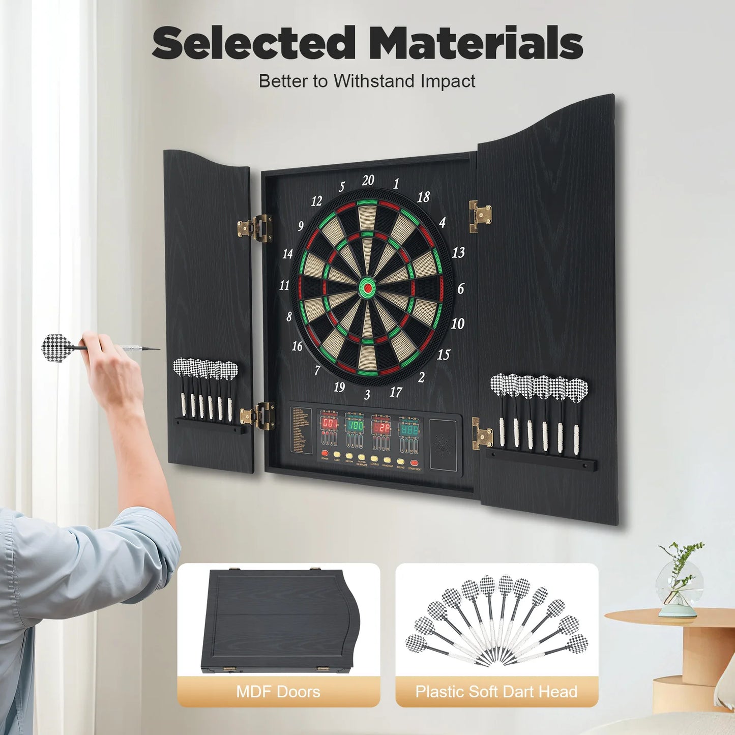Electronic Dart Board Set With LED Displays 243 Games Voice Prompts CB05E