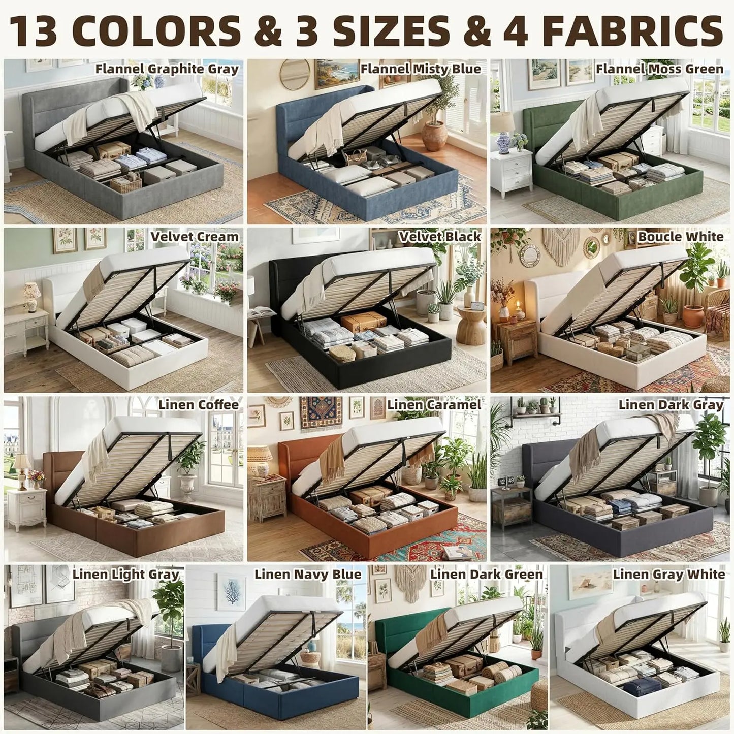 Lift Up Storage Bed Frame With Hydraulic Wingback Headboard