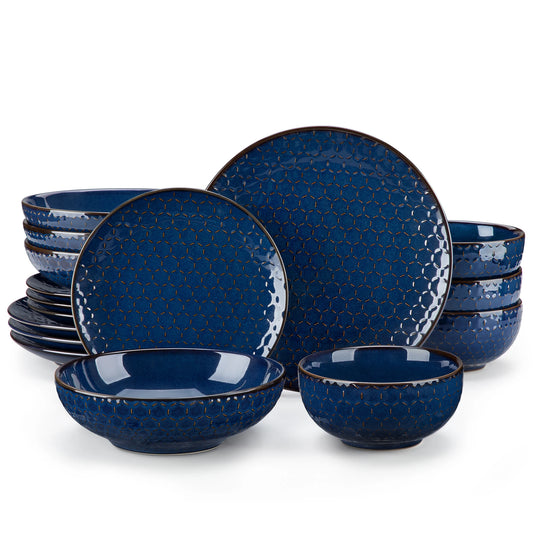 MALACASA Lydia Stoneware Dinner Set Embossed Dinnerware