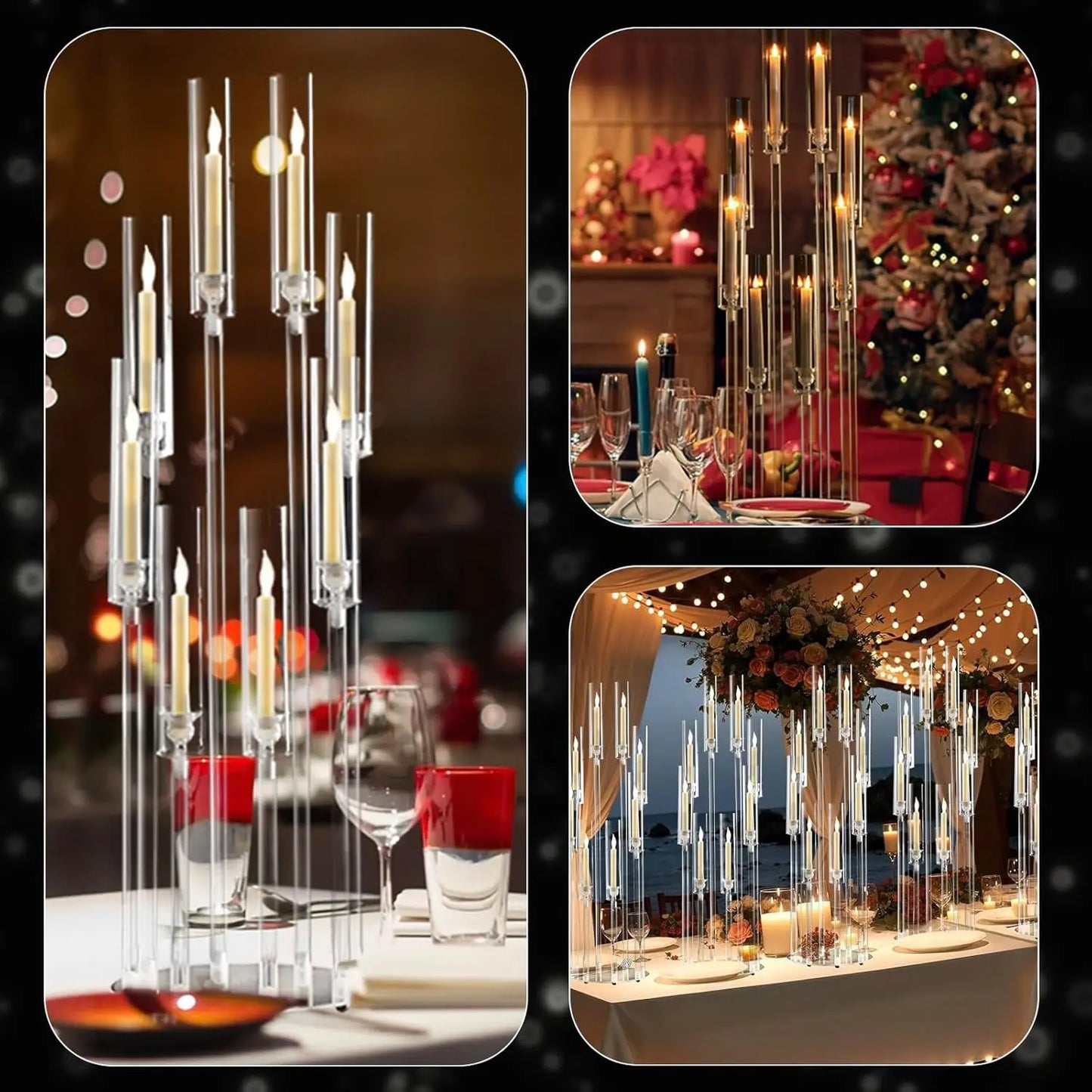 Vincigant 6 Piece Clear Candelabra Centerpiece 8 Arm Acrylic Floor Candle Holder