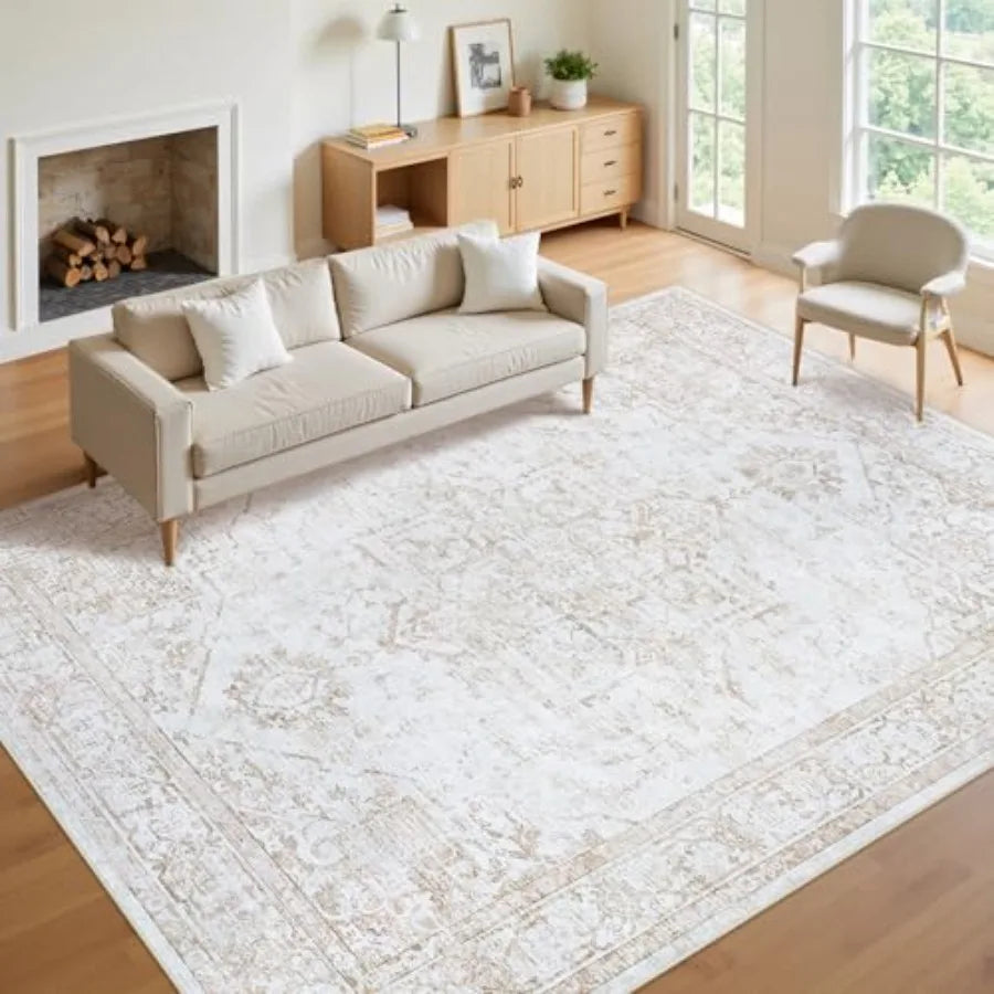 Non-Slip Vintage Medallion Area Rug Low Pile Washable