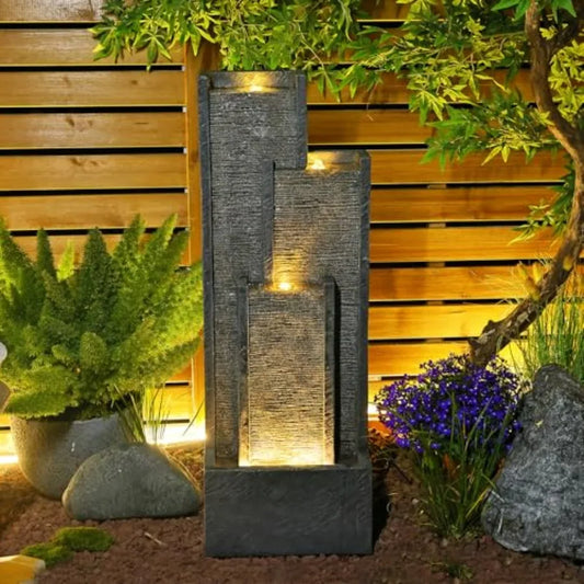 Outdoor Water Fountain With Lights Cascading Waterfall Resin Garden Patio