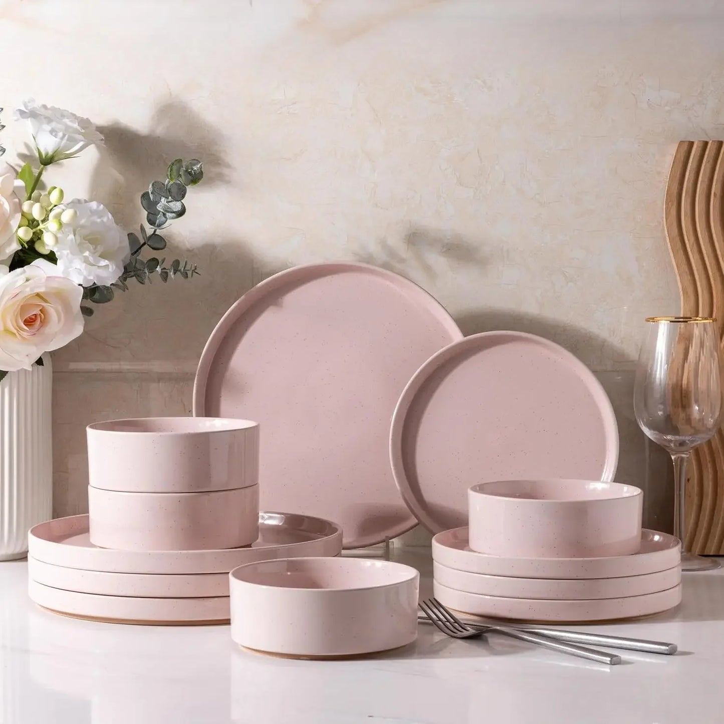 Speckled Ceramic Dinnerware Set With Stoneware Plates And Bowls Dishwasher Safe