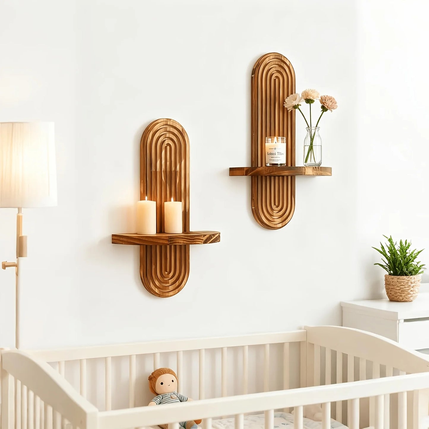 Taylor Brown Two-Piece Boho Plant Wall Shelf Set Floating Shelves